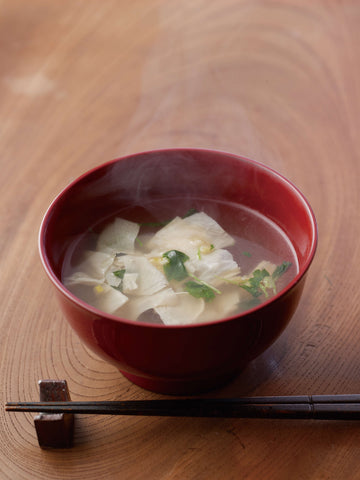 Delicate flavors of dashi, yuba, and citrus harmony.
