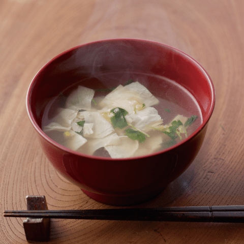 Delicate flavors of dashi, yuba, and citrus harmony.