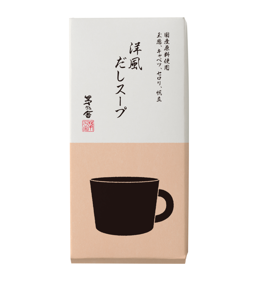 A beige and white package with Japanese text and a cup illustration holds Kayanoya USA’s Dashi Soup Powder - Vegetable and Scallop (10 sticks), hinting at the umami-rich scallop soup mix inside. Brand: Kubara Honke USA, Inc.