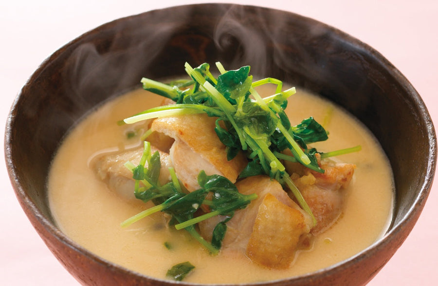 Soy Milk Miso Soup with Charred Chicken