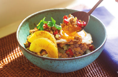 Thai-Inspired Basil Chicken Rice Bowl with Pineapple