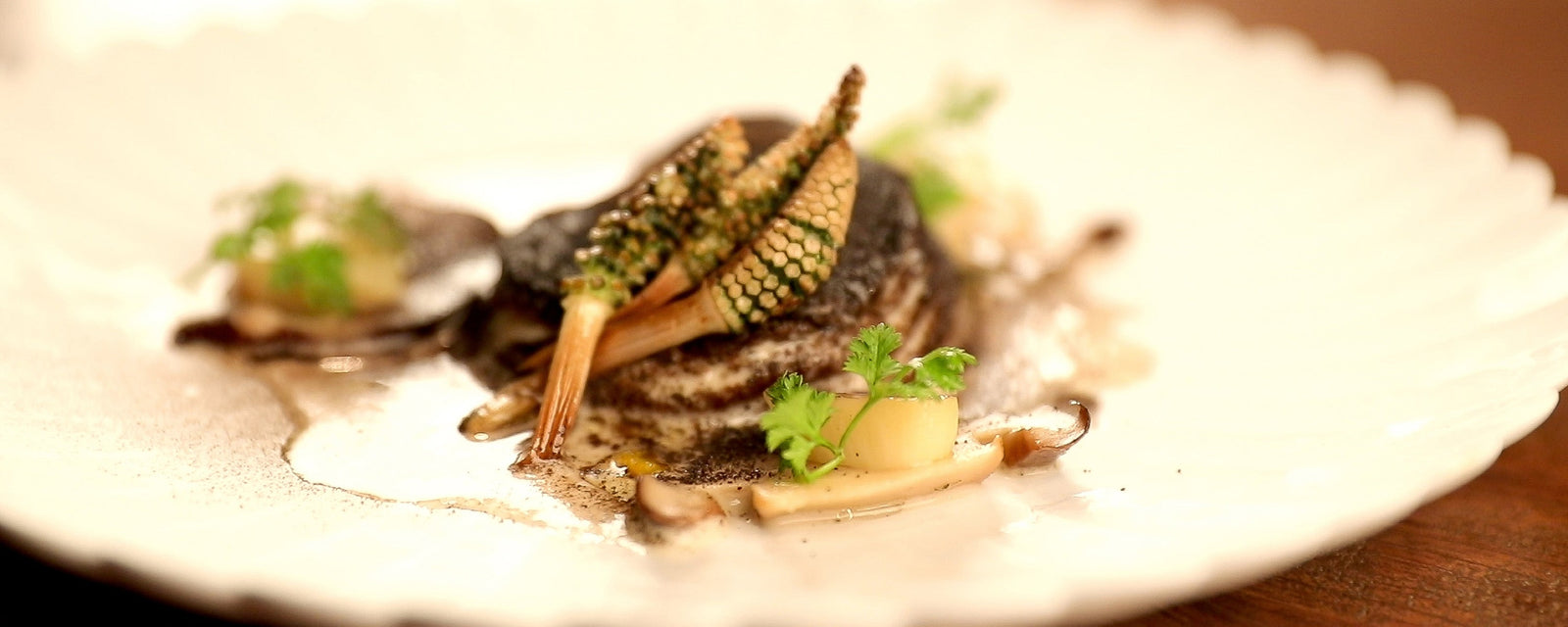 Shiitake Mushroom Confit with Sesame and Mushroom Dashi Sauce