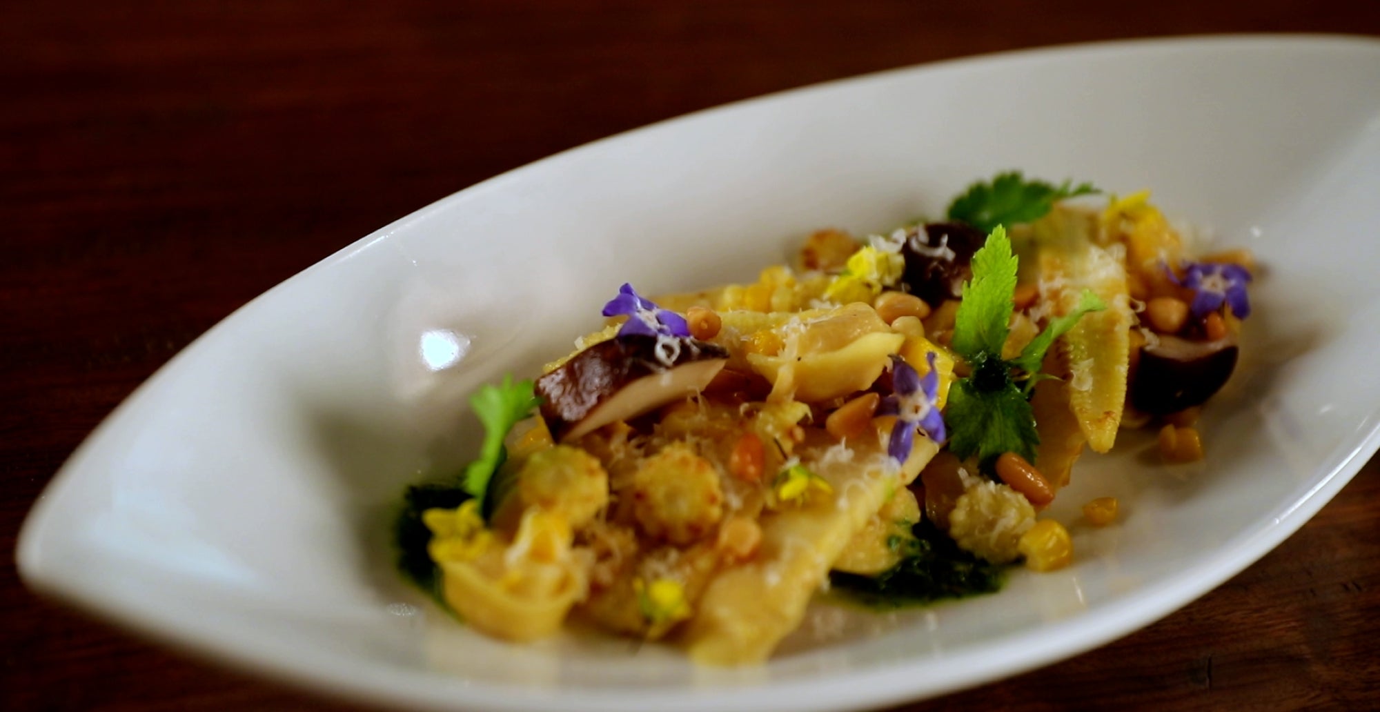 Tortellini and Corn Bamboo Shoots with Vegetable Dashi Butter Sauce