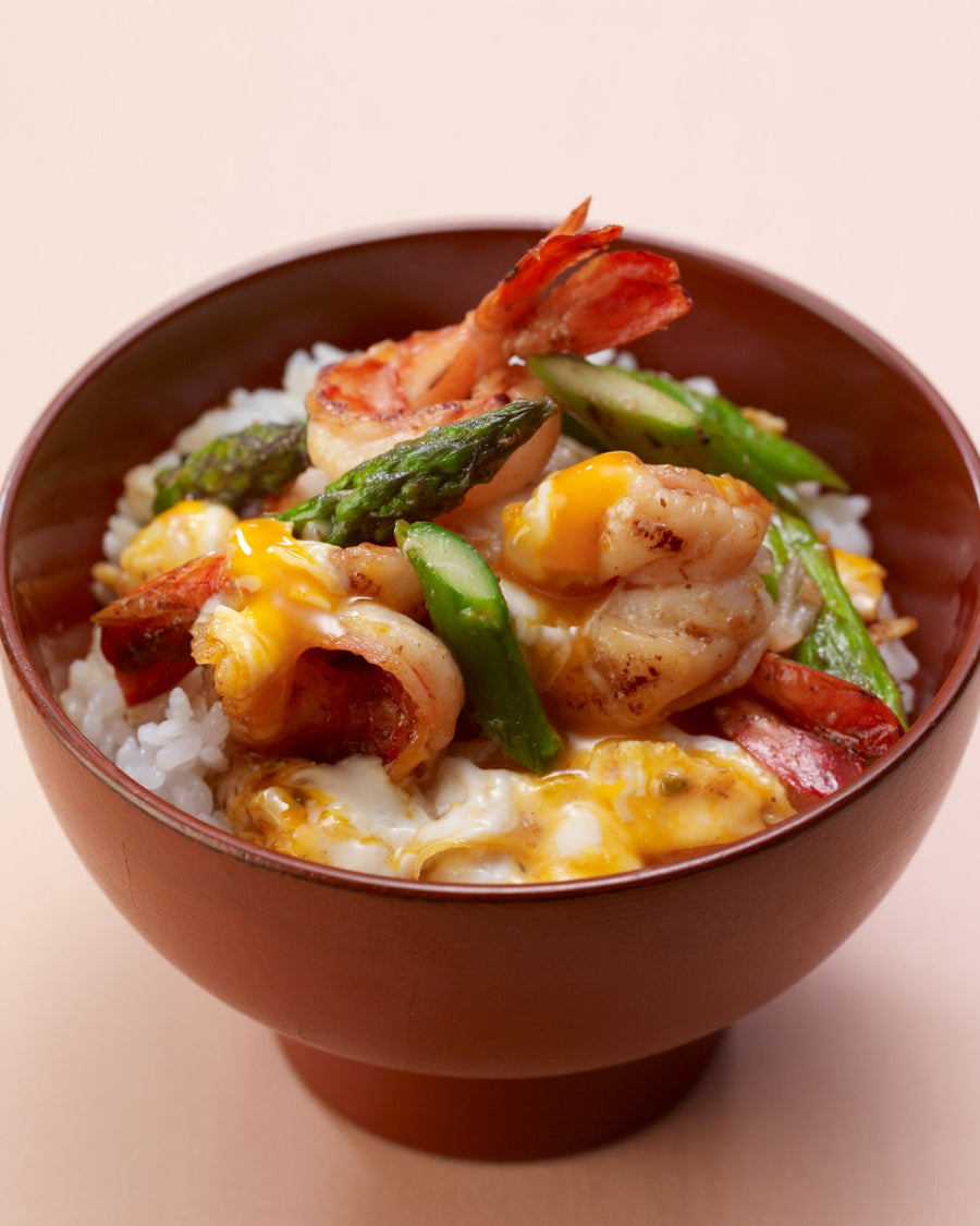 Shrimp and Asparagus Dashi Butter Rice Bowl