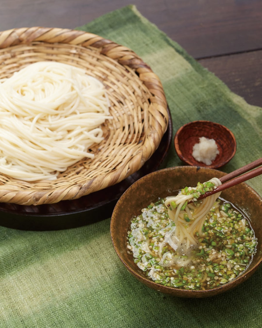 Chilled Udon with Okra and Nagaimo