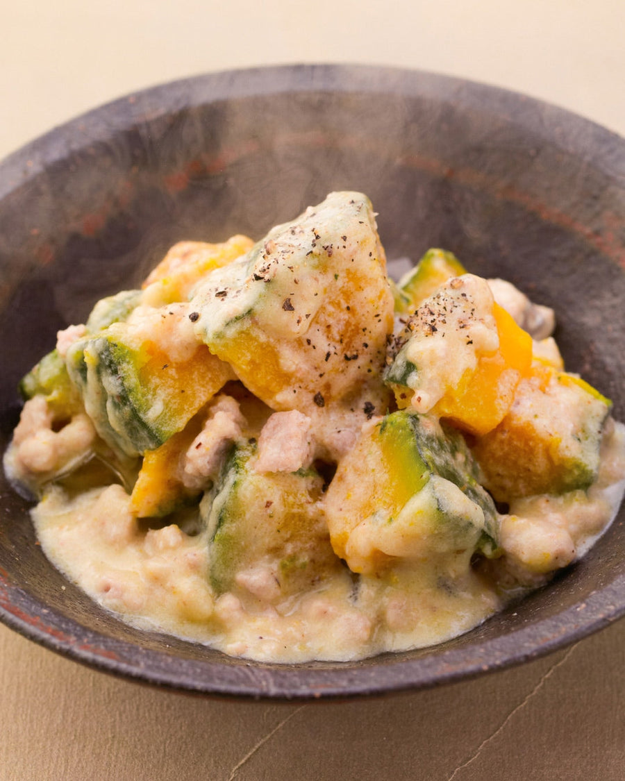Simmered Pumpkin with Dashi and Cheese