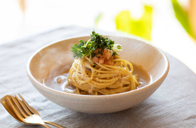 Umami Dashi Pasta with Spicy Cod Roe and Radish Sprouts