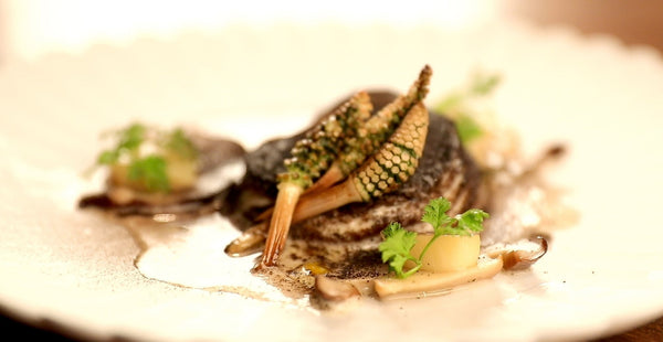 Shiitake Mushroom Confit with Sesame and Mushroom Dashi Sauce
