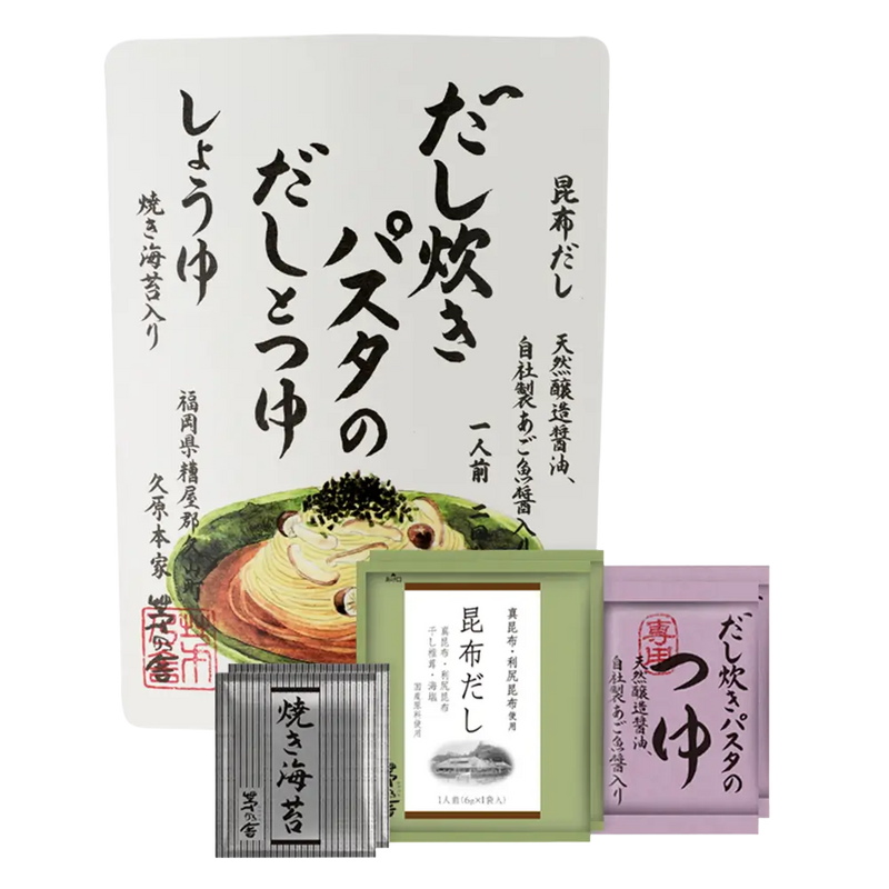 Set of Kayanoya Umami Dashi and Sauce for Pasta (Soy Sauce) with text and images on a white background