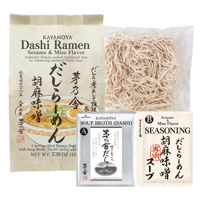 Kayanoya Dashi Ramen package with noodles and seasoning on a white background
