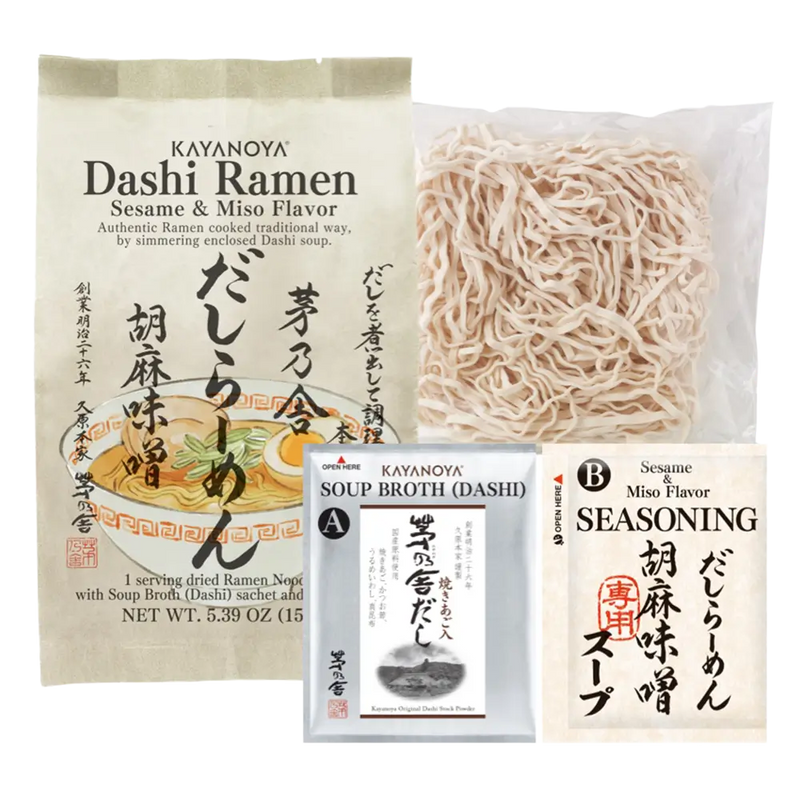 Kayanoya Dashi Ramen package with noodles and seasoning on a white background