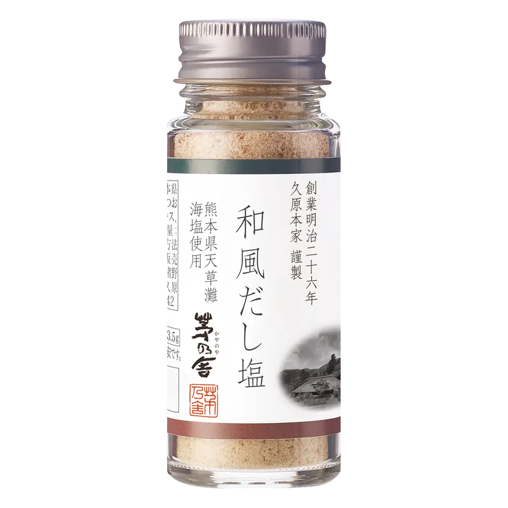 Kayanoya Dashi Spice container with a label on a transparent background