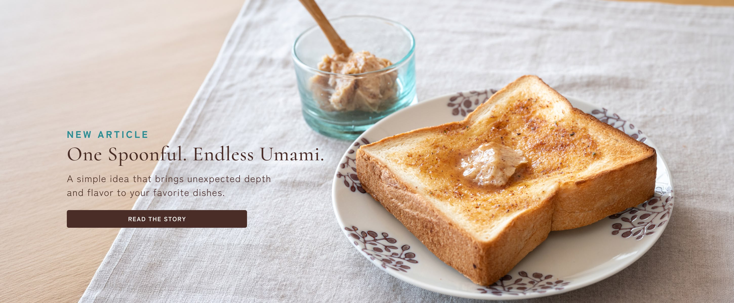 Toast topped with dashi butter, served with a small bowl of Kayanoya dashi butter.