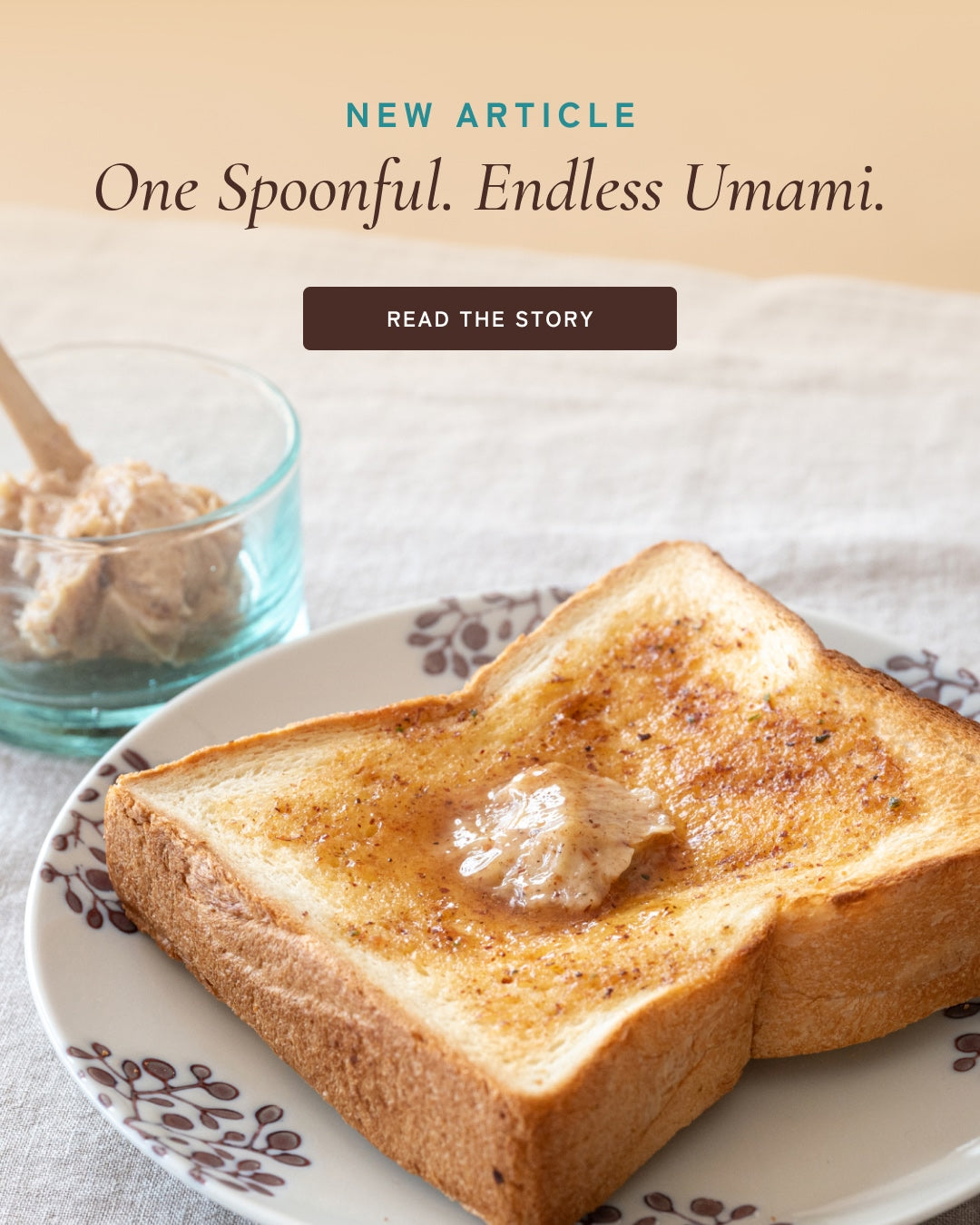 Toast topped with dashi butter, served with a small bowl of Kayanoya dashi butter.