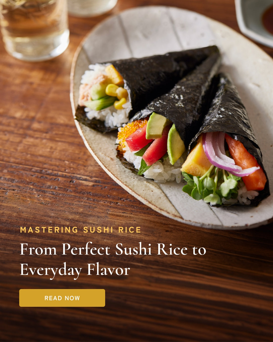 Hand rool made with seasoned sushi rice, Japanese sushi rice vinegar, salmon, avocado, and fresh vegetables.