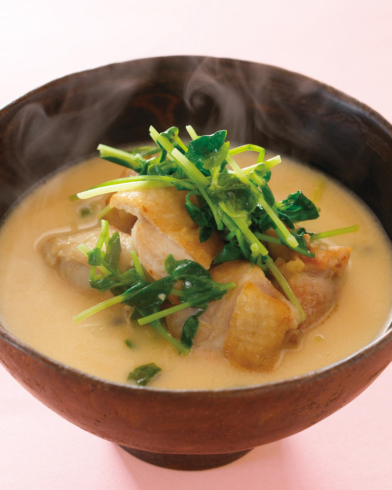 Soy Milk Miso Soup with Charred Chicken