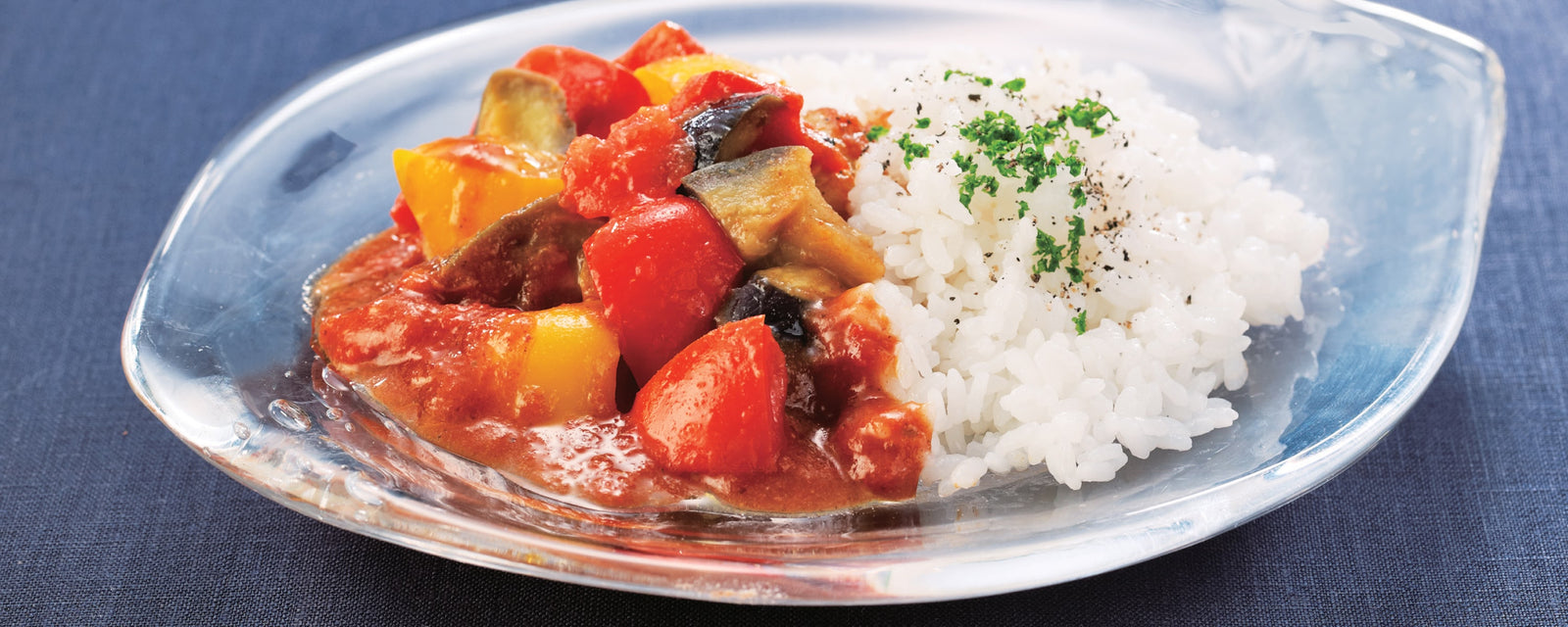A plate of vegetable curry served with steamed rice.