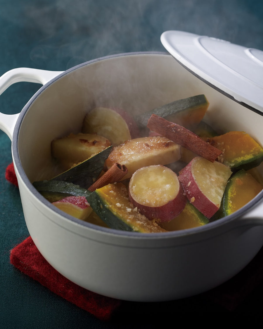 Pumpkin and sweet potato simmered with spiced honey butter.