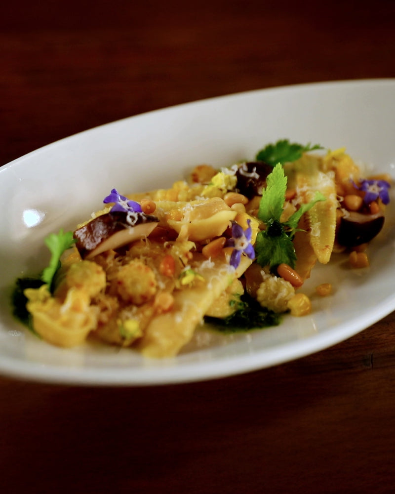 Tortellini and Corn Bamboo Shoots with Vegetable Dashi Butter Sauce