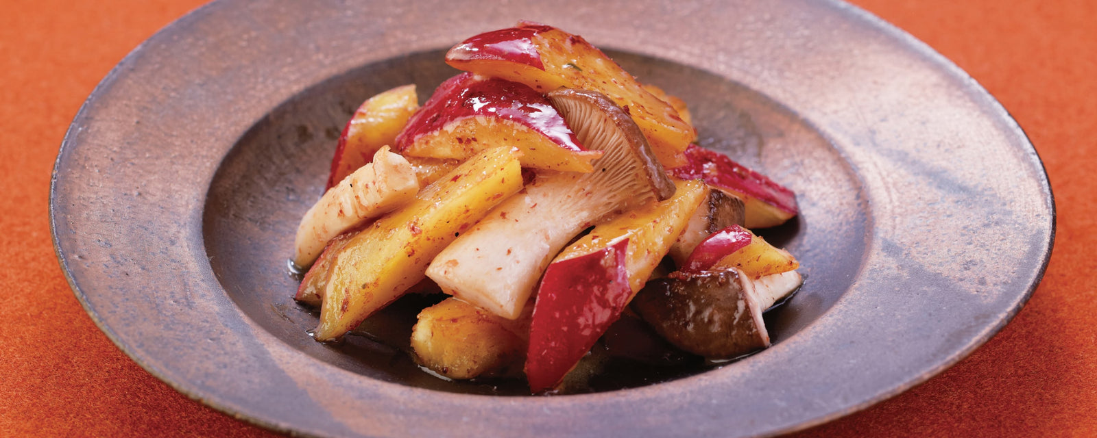 Dashi Butter Sweet Potatoes & King Oyster Mushrooms made with Kayanoya Original Dashi.